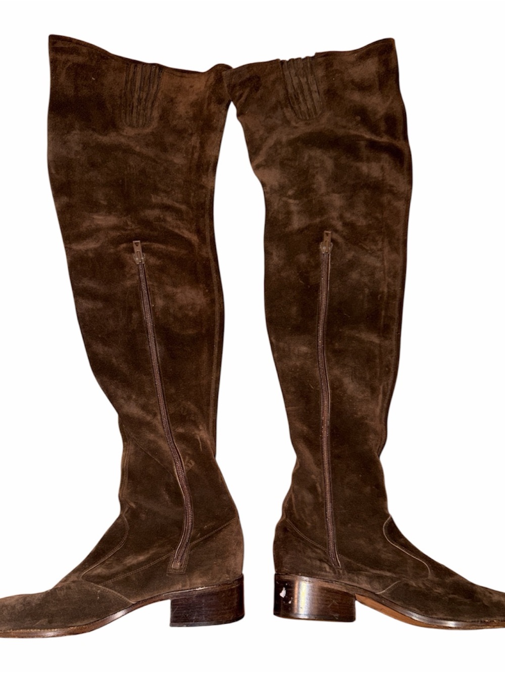Pollini Dark Brown Suede Over-the-Knee Zip Boots